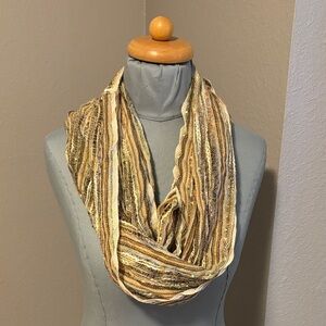 Elegant Infinity Scarf Tan and Gold Multi-colored One Size